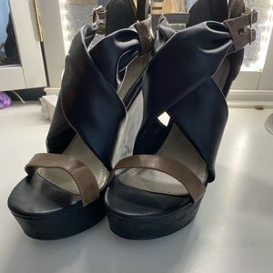 Black and brown wedge heels